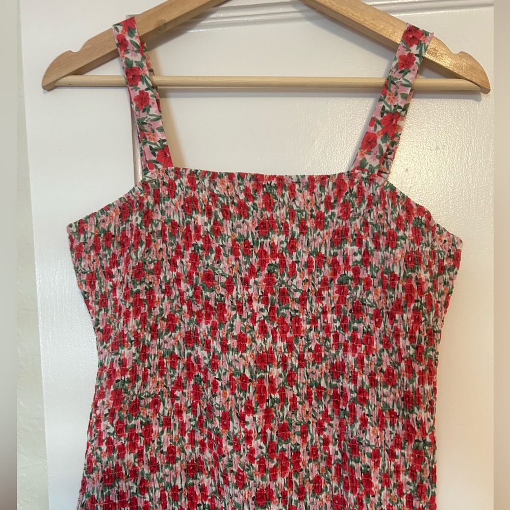 Red and pink floral midi dresss